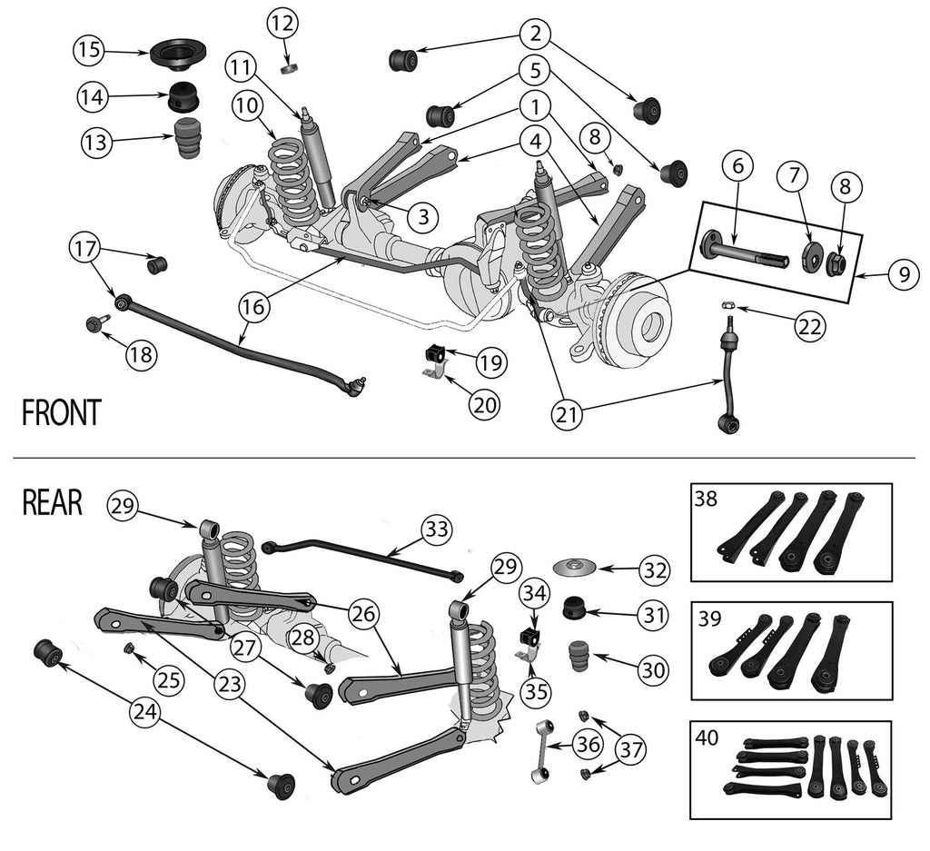 Factory Replacement Suspension Parts for '97'06 TJ Wrangler Rusty's OffRoad Products