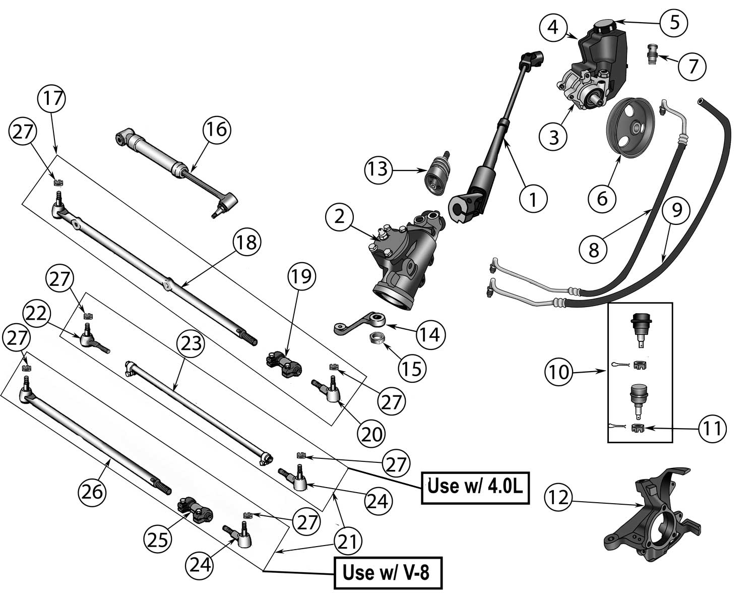 Factory Replacement Steering Parts for '93'98 Jeep ZJ Grand Cherokee
