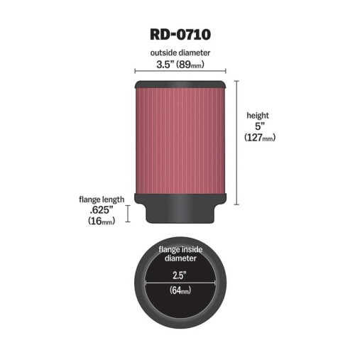 K&N Universal Clamp-On Air Filter - RD-0710